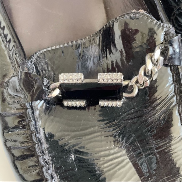 Stuart Weitzman Black Slip On Chain Link Loafer Mules 8 - Picture 2 of 10